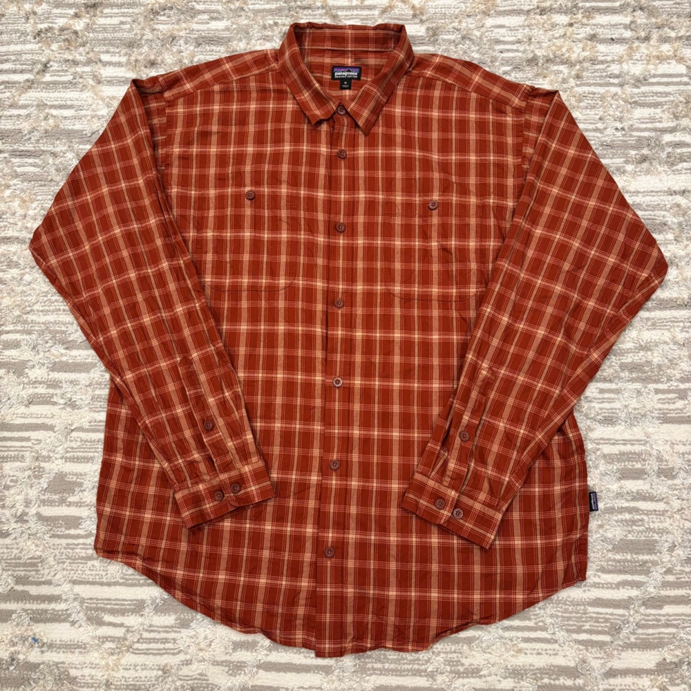 Patagonia Long Sleeve Pima Cotton Shirt Men's XL Plaid Button Up Pockets Outdoor